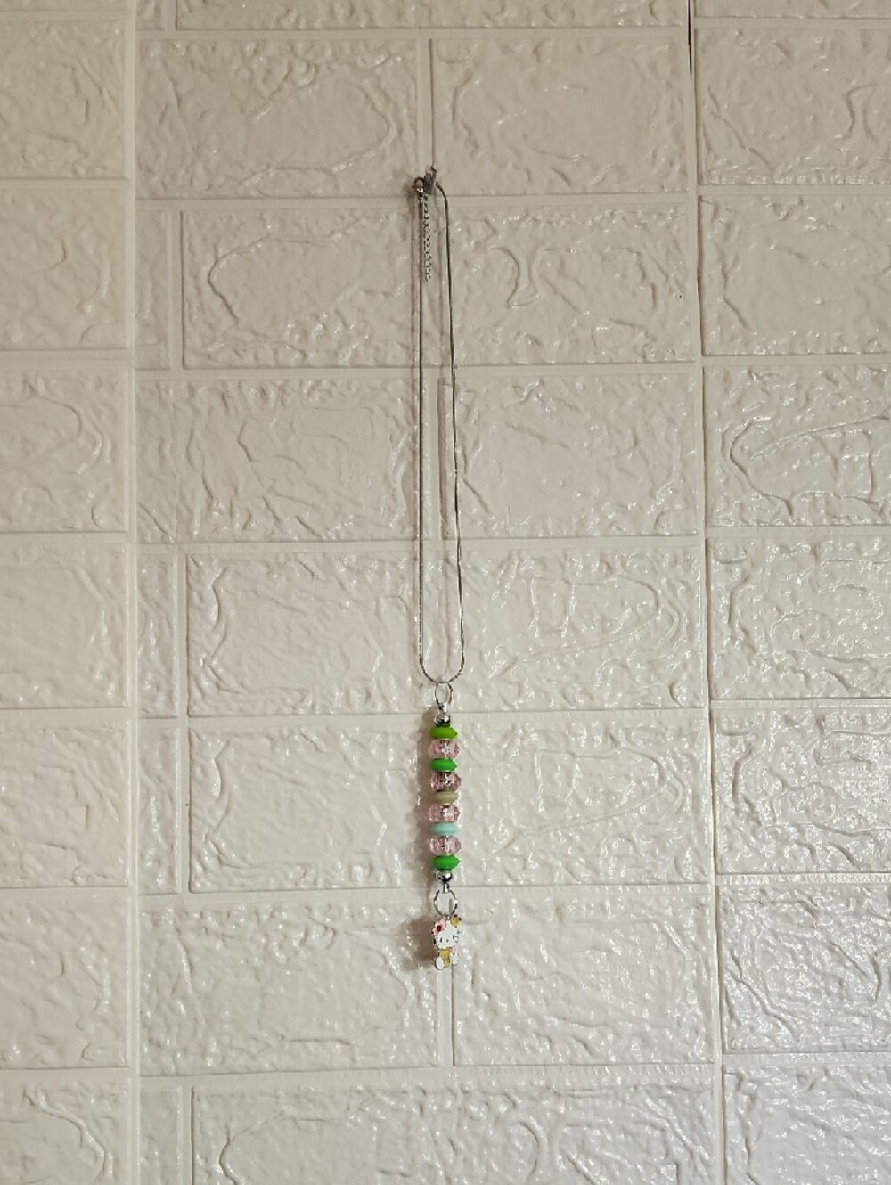 Rear View Mirror Accessory.Hello Kitty Pink & Green Beaded - Picture 2 of 2